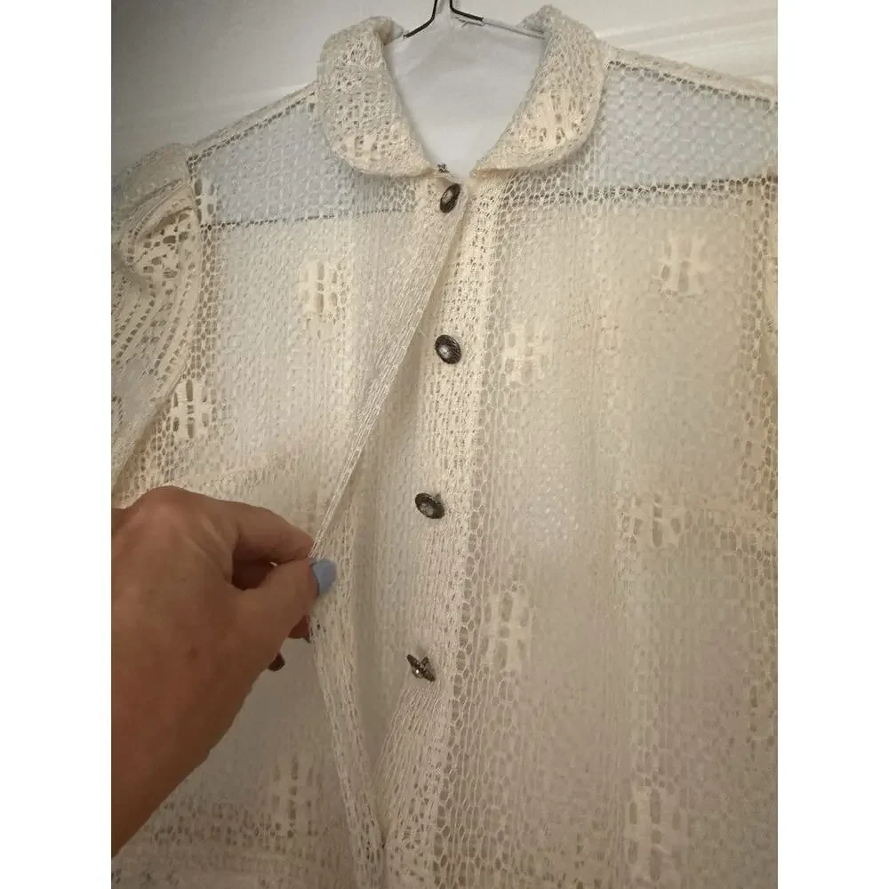 Vintage Fine Lace Dress 4 To 6 1960s With Satin Slip Rhinestone Buttons - Picture 8 of 15